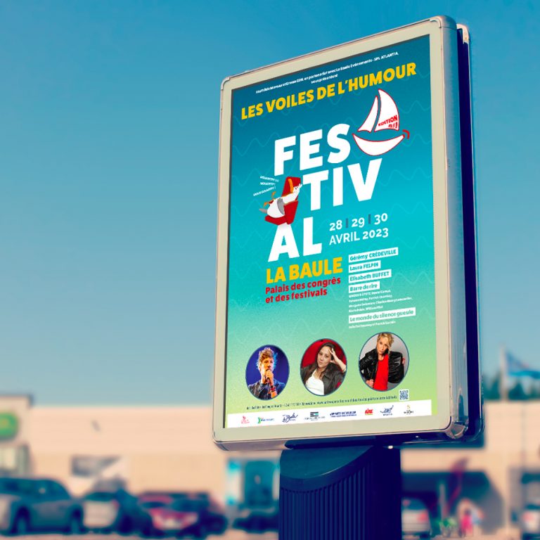 Affiche des voiles de l'humour, nouveau festival à la Baule. Communication