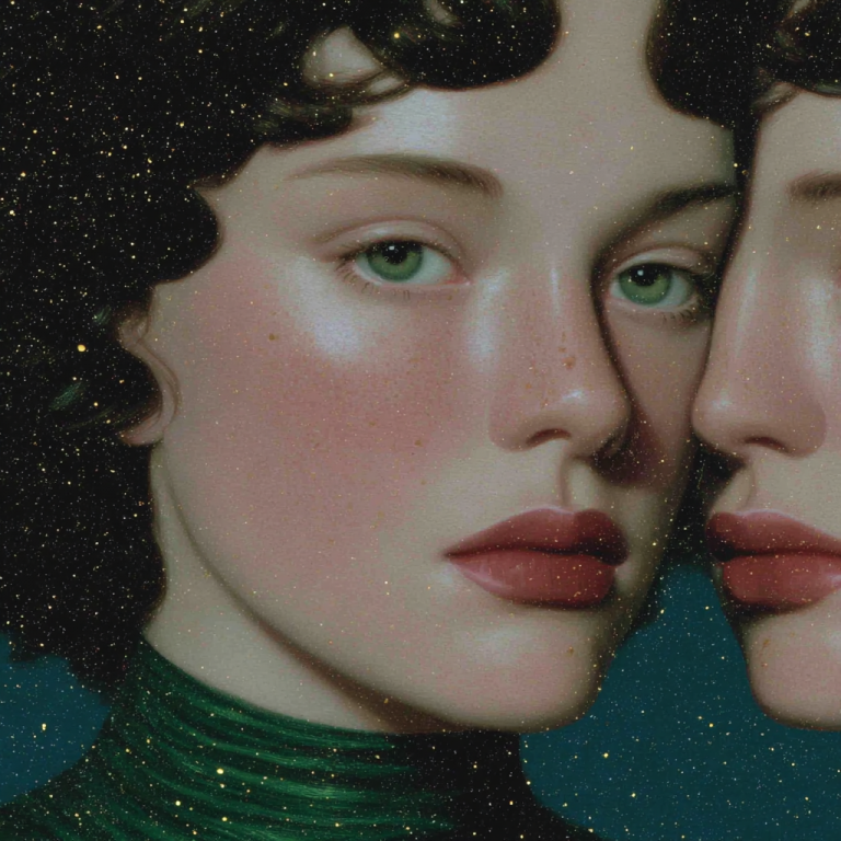 Peinture XVIIIe siècle revisitée – femme recouverte de paillettes dorées